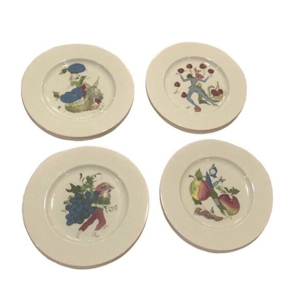 Set Of 4- Castleton Harvest Marcel Vertes Rim Lunch plates 9 1/8" Vintage - Picture 1 of 16